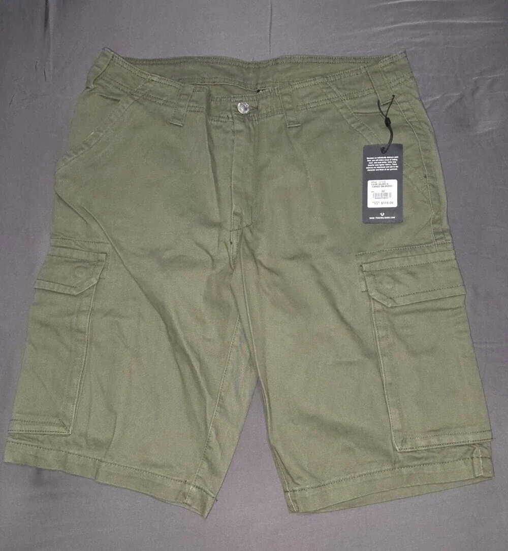 True Religion Men's Cargo Shorts Size 32 Green Flap Pockets Sku 159 NWT